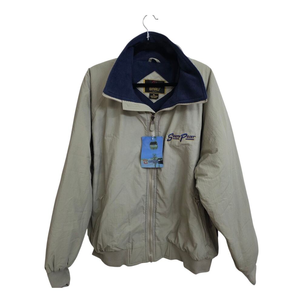 Vintage XL Embroidered Jacket Las Vegas Zip Pocket Beige Lightweight Windbreak